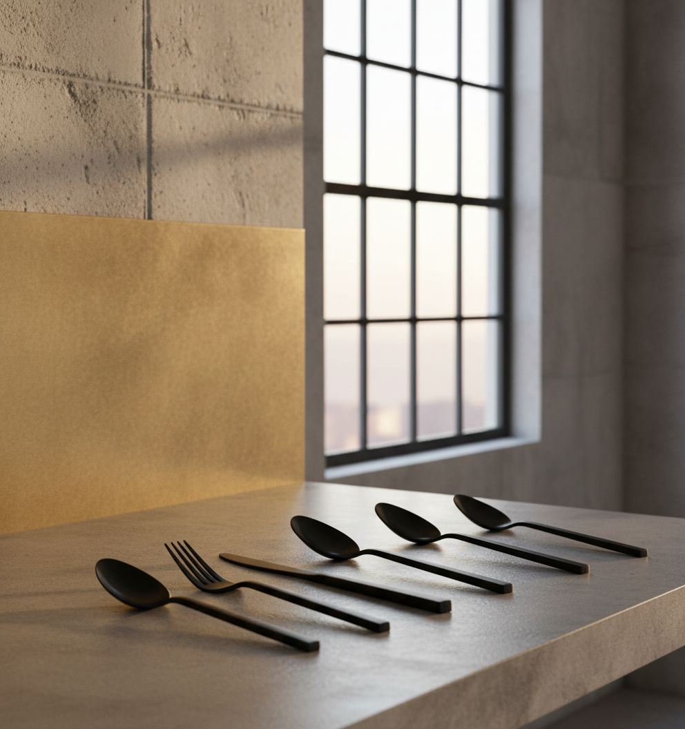 20-piece stainless steel flatware set with matte satin finish, including forks, knives, and spoons for service for four — view 6