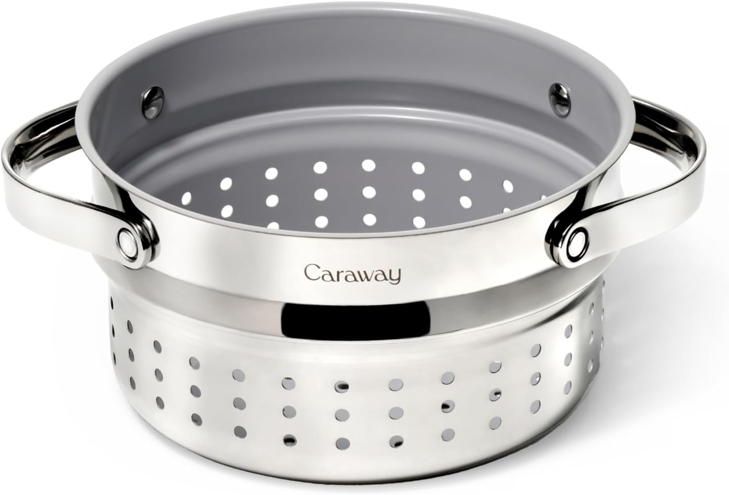 Caraway stainless steel steamer basket with handles, nonstick coating — view 1