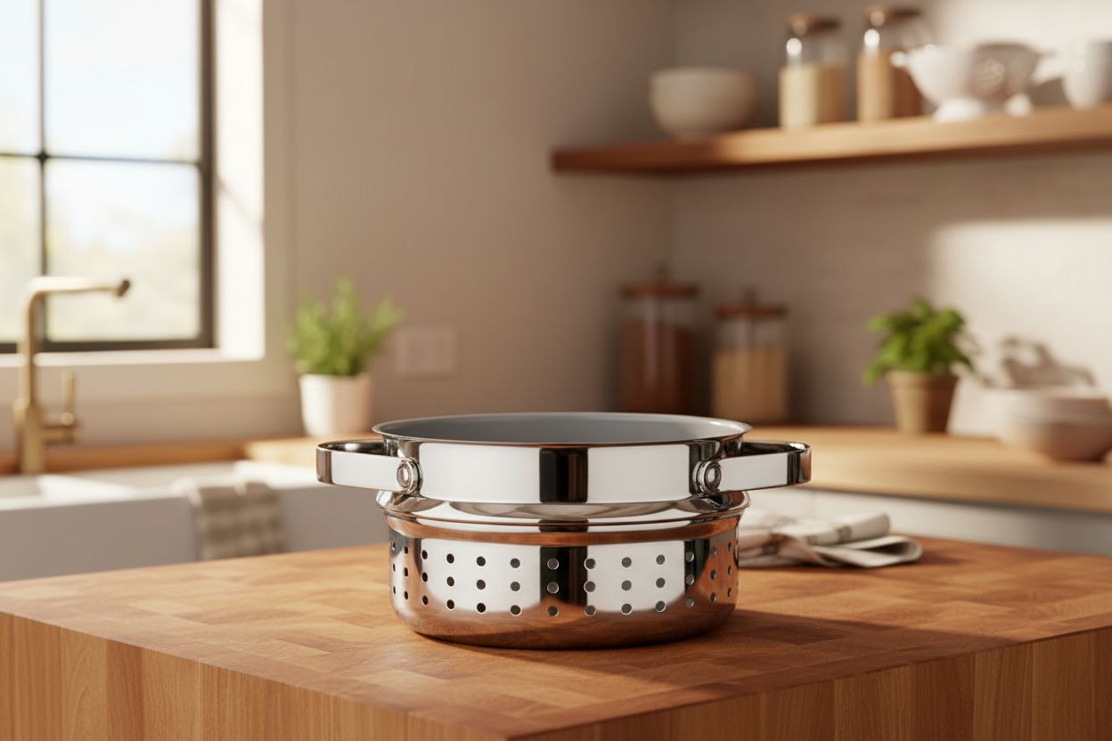 Caraway stainless steel steamer basket with handles, nonstick coating — view 5b