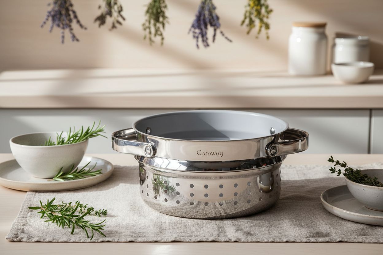 Caraway stainless steel steamer basket with handles, nonstick coating — view 6