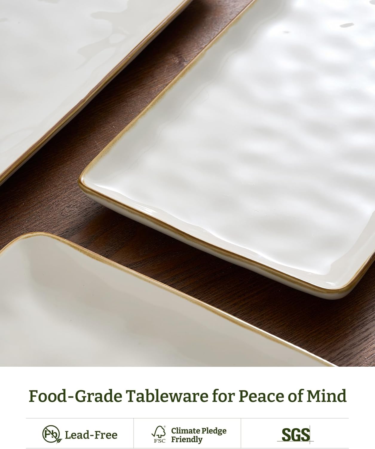 Rectangular stoneware serving platter in vanilla white, three-piece set for entertaining — view 2
