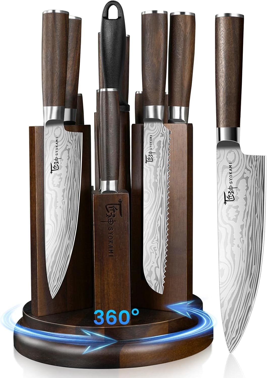 7-piece Japanese-style kitchen knife set with high-carbon stainless steel blades and foldable magnetic acacia wood block — view 5