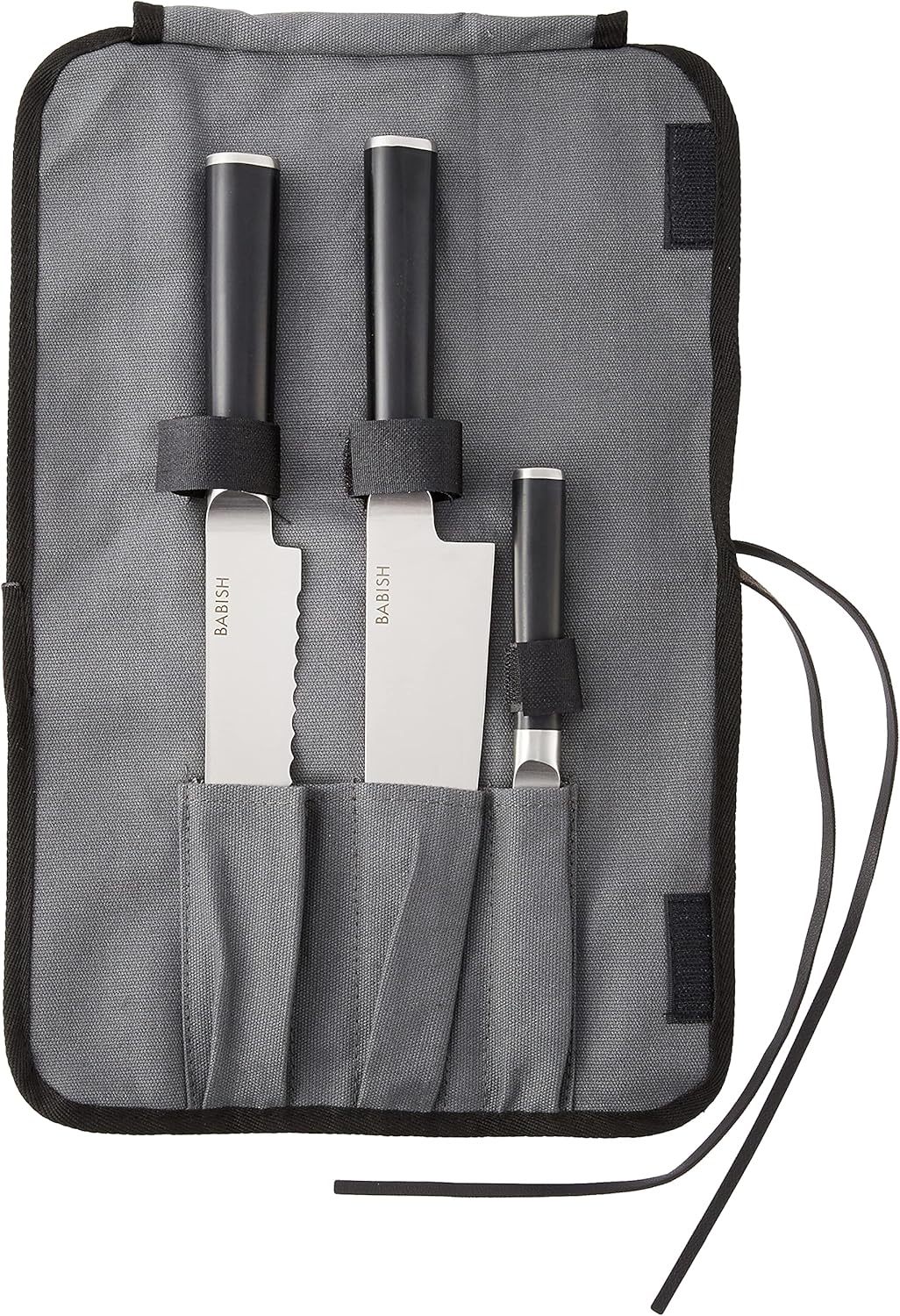 14-piece kitchen knife set with high-carbon German steel blades and black protective sheaths displayed in row — view 5