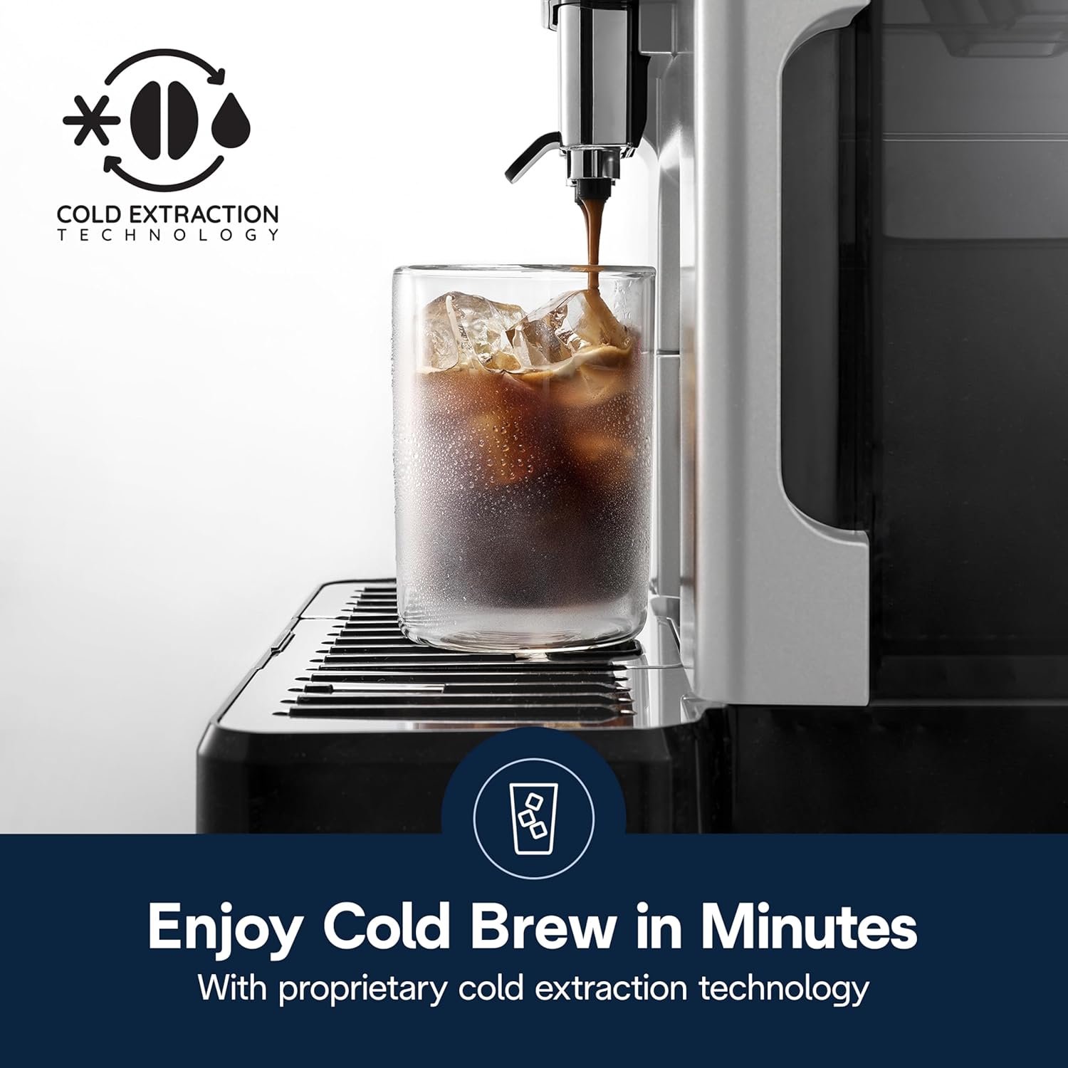 De'Longhi Eletta Explore stainless steel espresso machine with integrated grinder and milk frother, front view — view 4