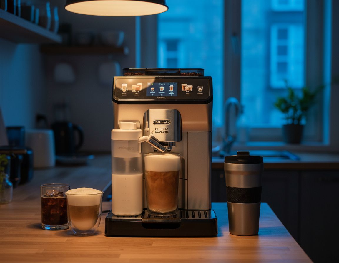 De'Longhi Eletta Explore stainless steel espresso machine with integrated grinder and milk frother, front view — view 5b