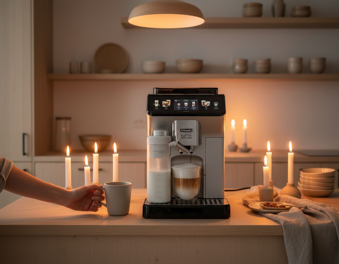 De'Longhi Eletta Explore stainless steel espresso machine with integrated grinder and milk frother, front view — view 4