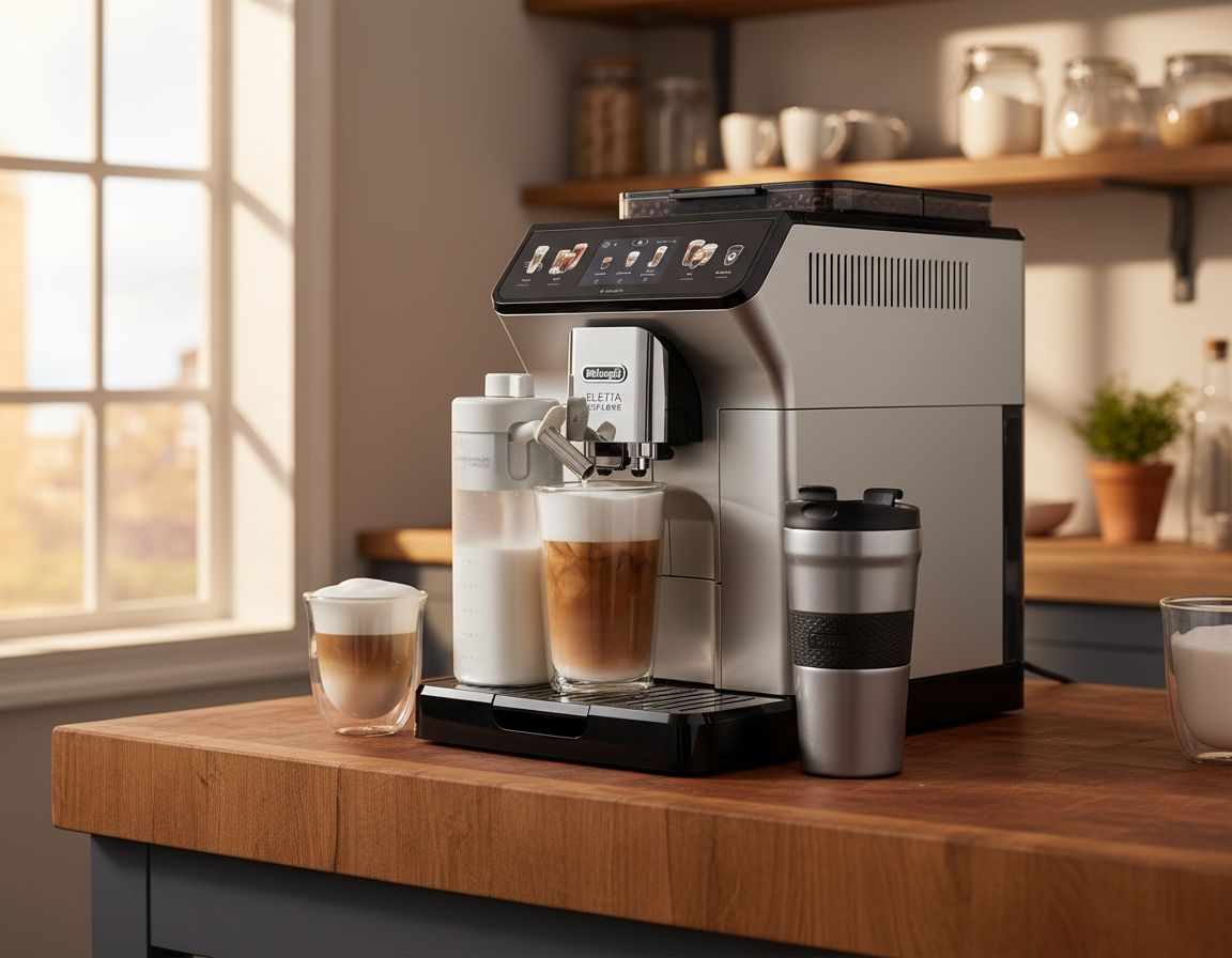 De'Longhi Eletta Explore stainless steel espresso machine with integrated grinder and milk frother, front view — view 6