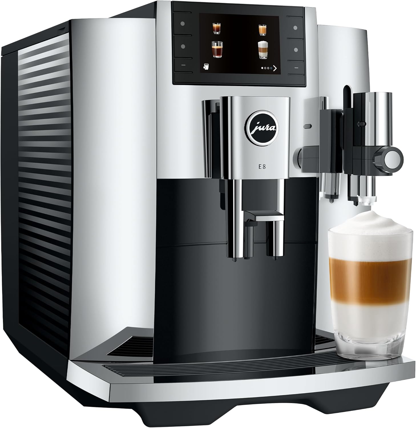 Stainless steel countertop espresso machine with chrome accents and digital display — view 2