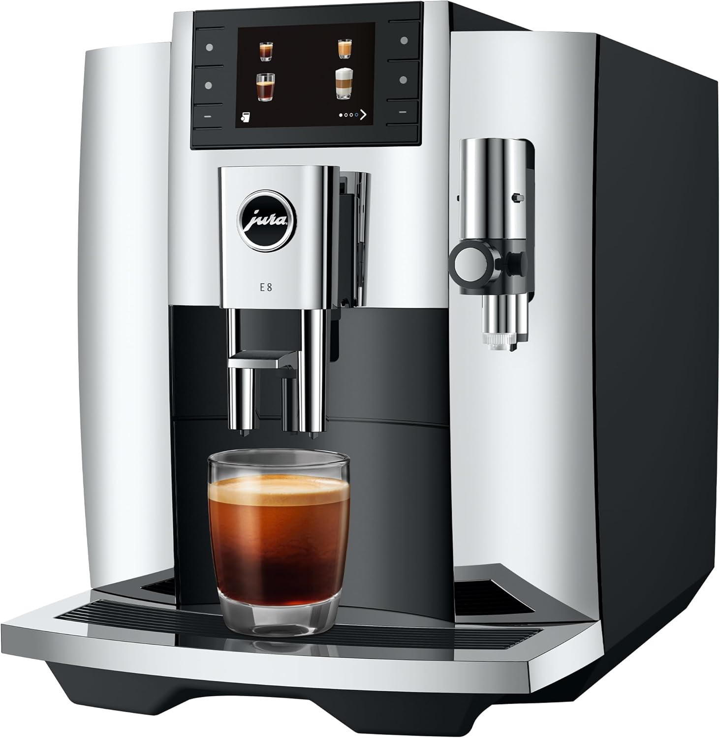 Stainless steel countertop espresso machine with chrome accents and digital display — view 3