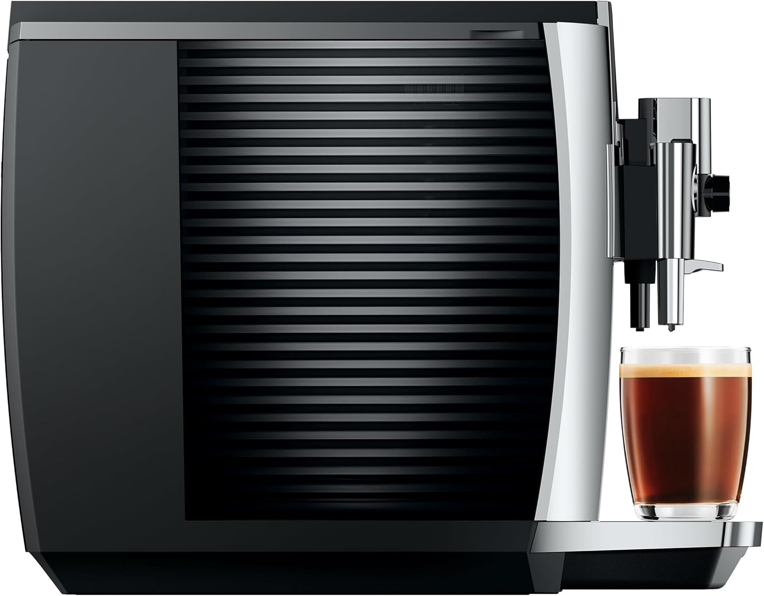 Stainless steel countertop espresso machine with chrome accents and digital display — view 2