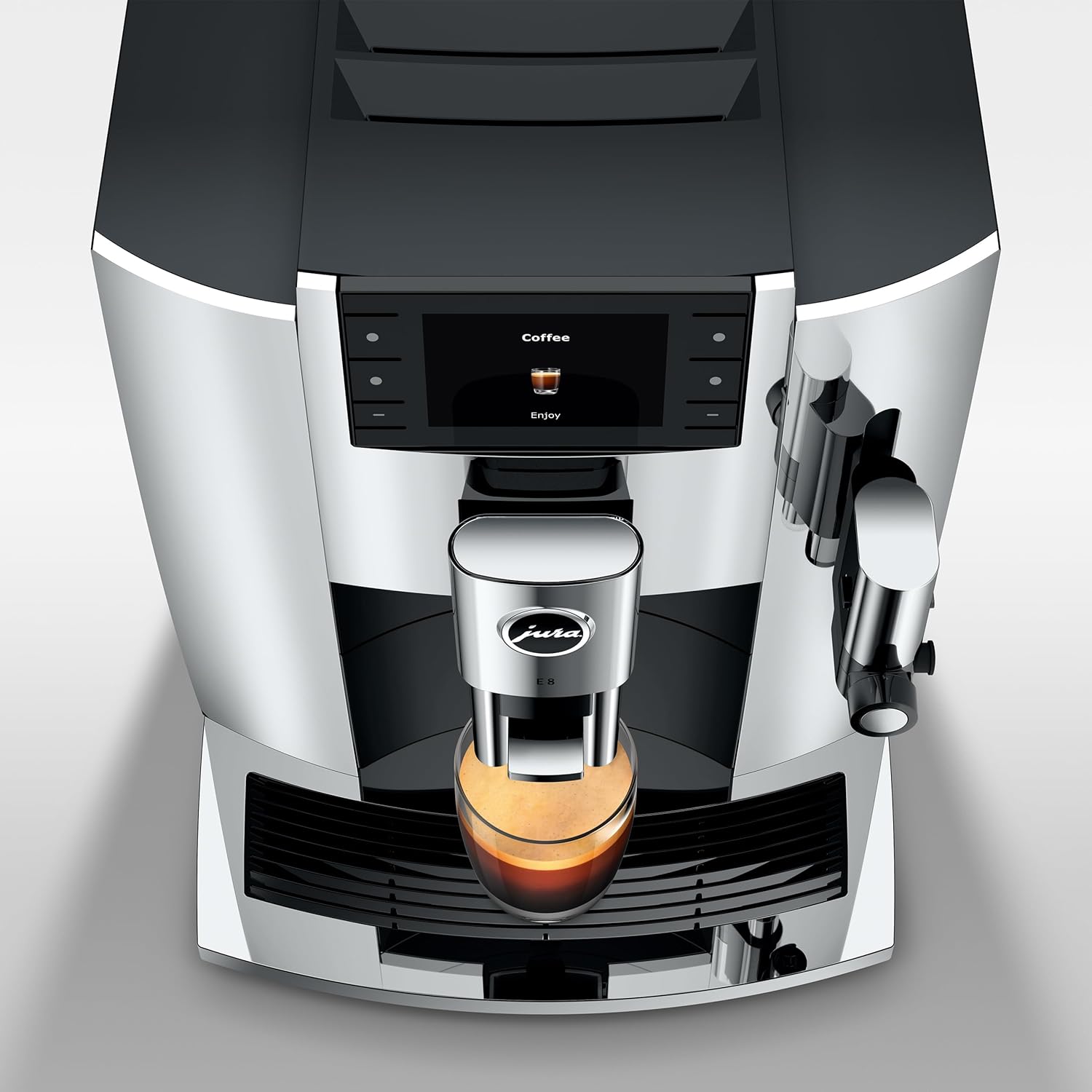 Stainless steel countertop espresso machine with chrome accents and digital display — view 4