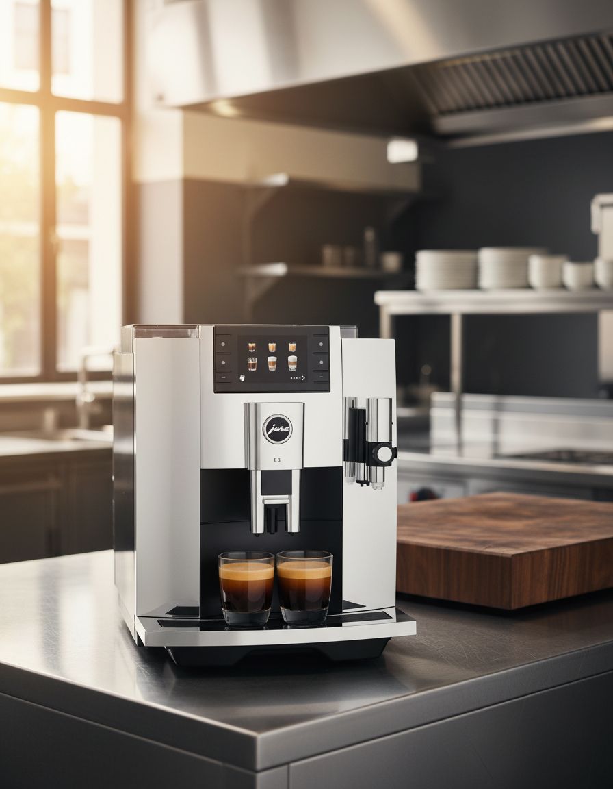 Stainless steel countertop espresso machine with chrome accents and digital display — view 5b