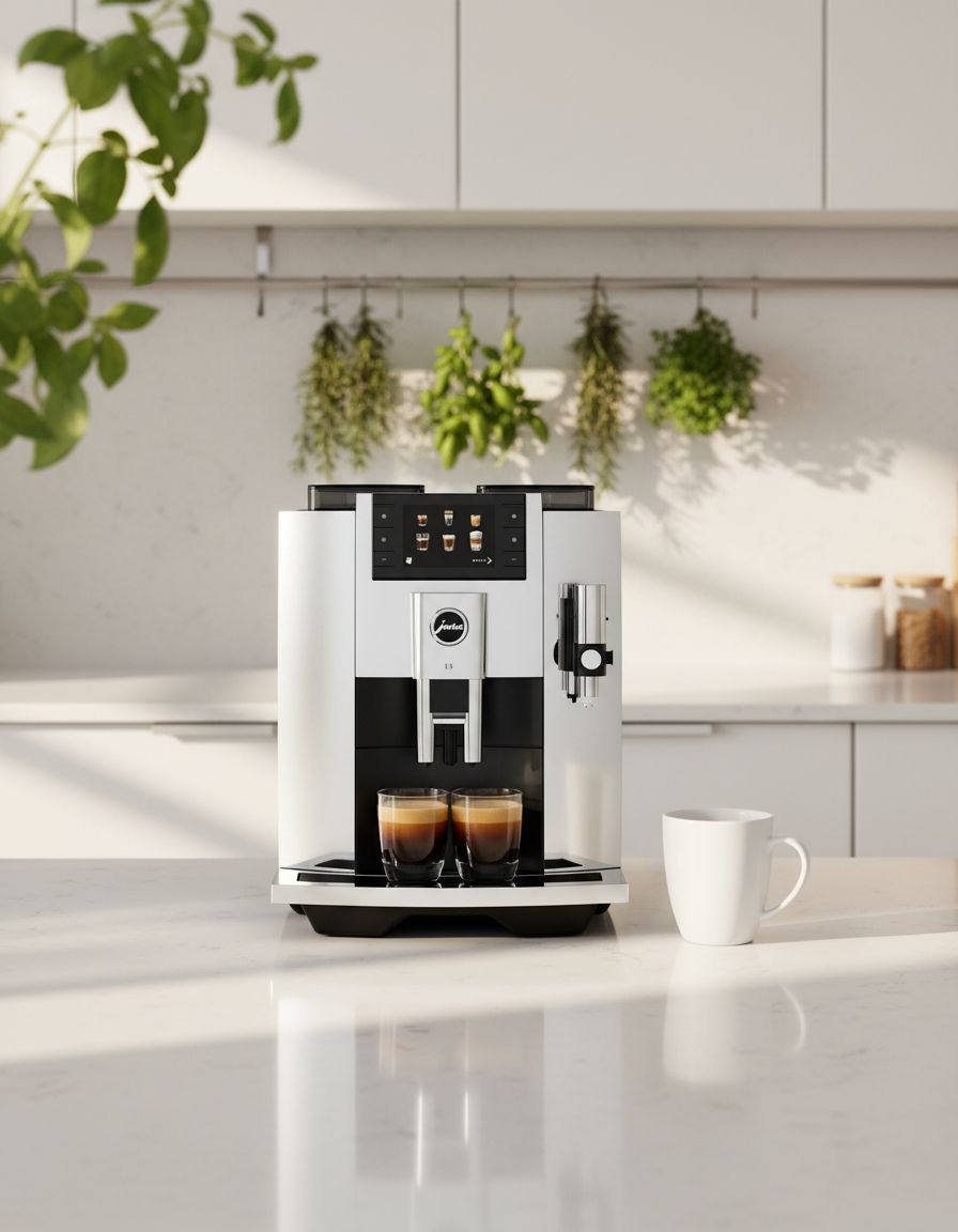 Stainless steel countertop espresso machine with chrome accents and digital display — view 4