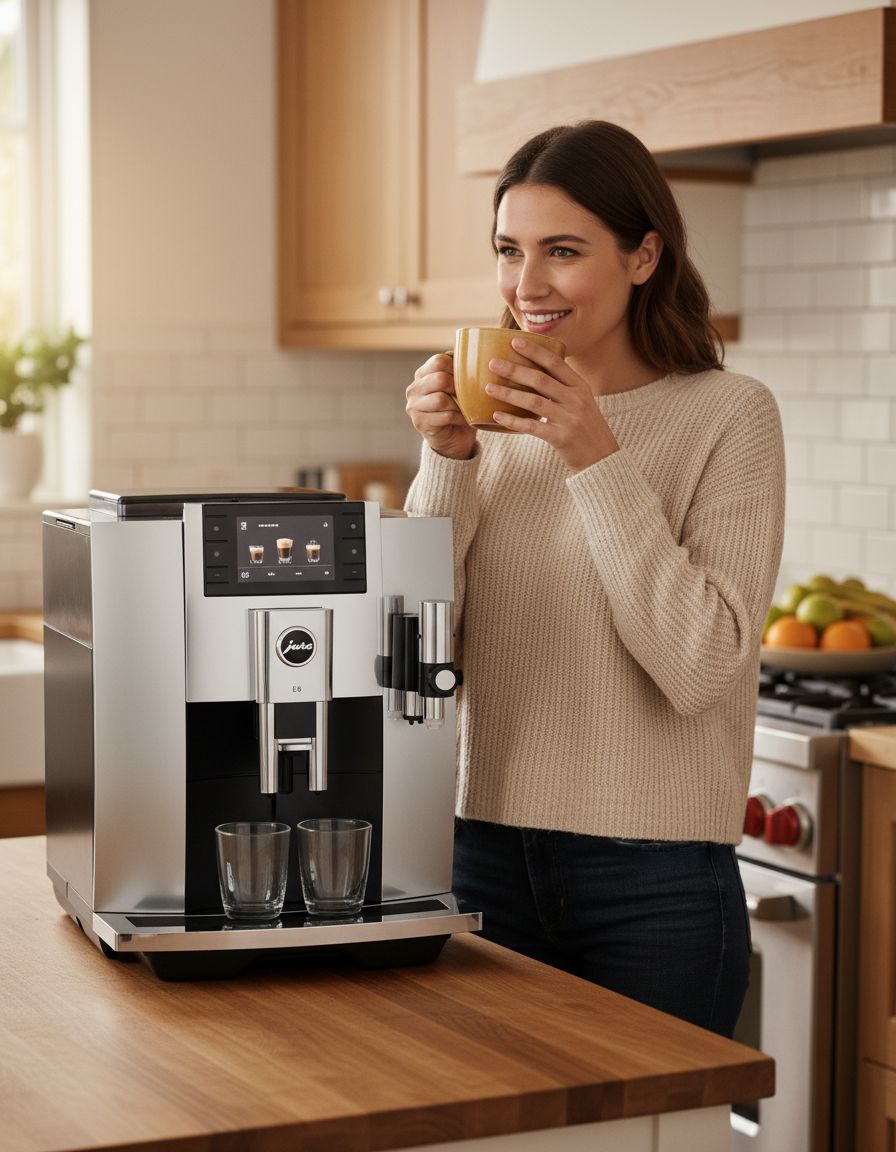 Stainless steel countertop espresso machine with chrome accents and digital display — view 5a