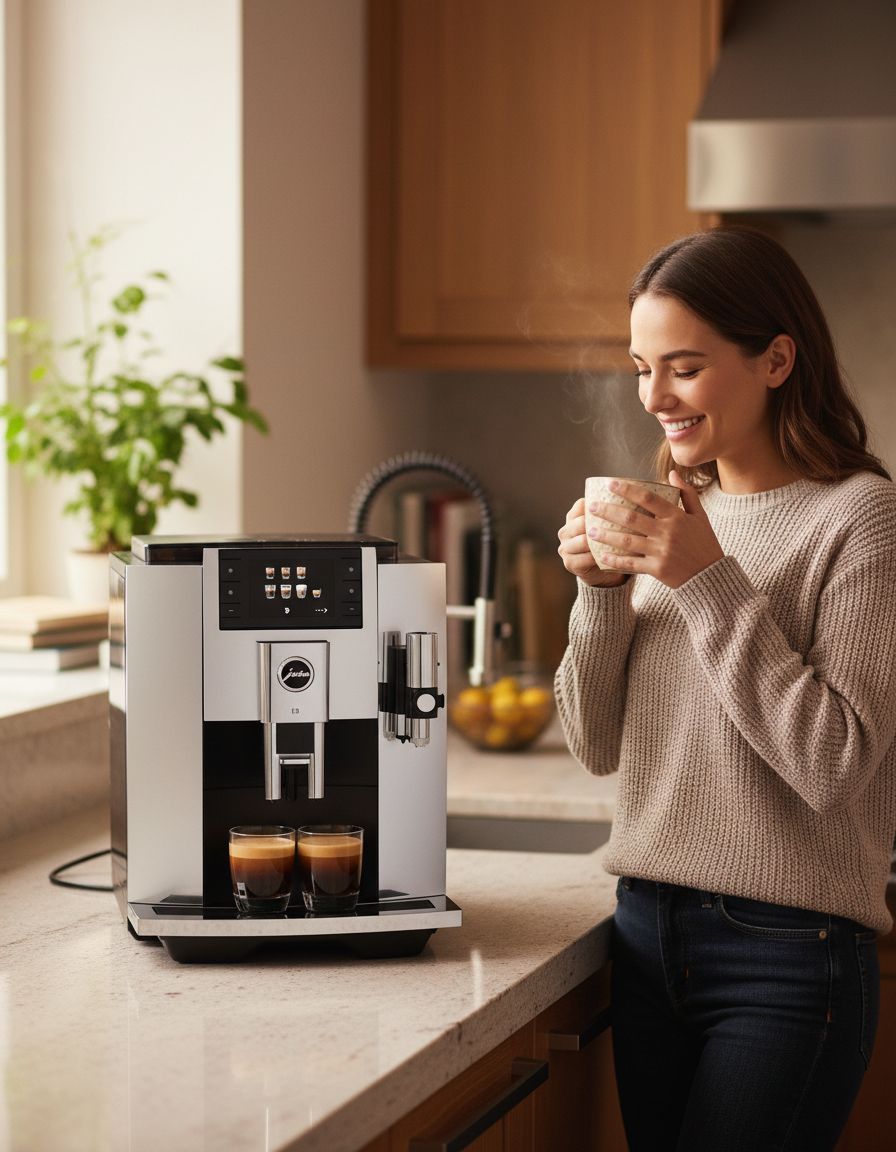 Stainless steel countertop espresso machine with chrome accents and digital display — view 7a