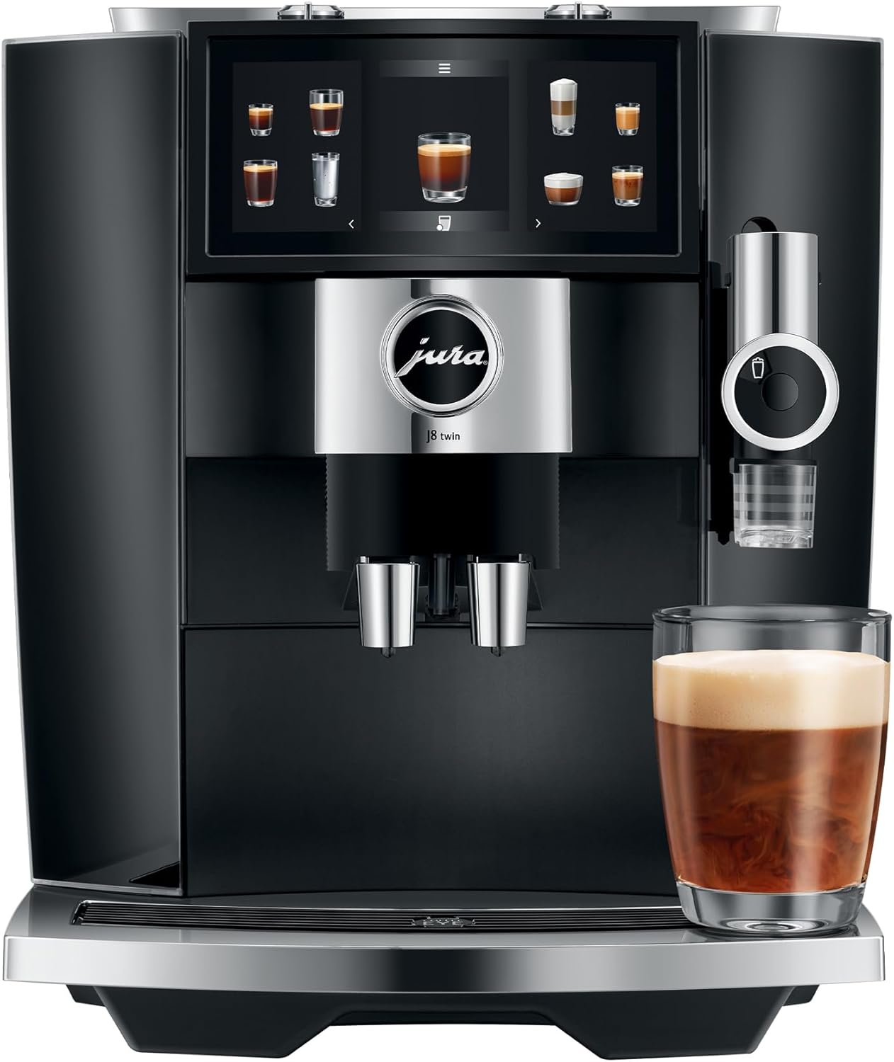 Stainless steel automatic espresso machine with dual boilers, diamond black finish, countertop model — view 1