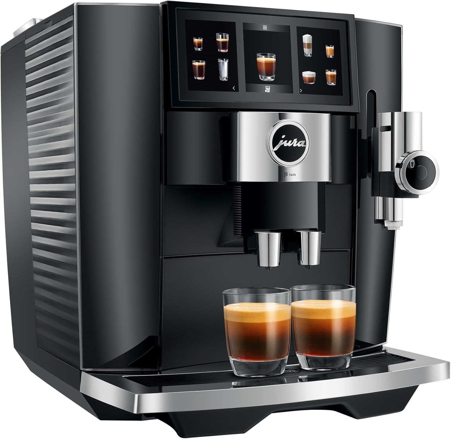 Stainless steel automatic espresso machine with dual boilers, diamond black finish, countertop model — view 2