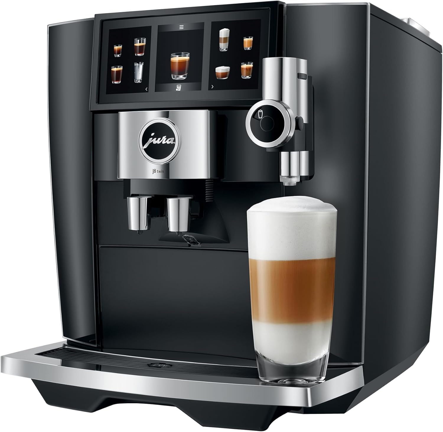 Stainless steel automatic espresso machine with dual boilers, diamond black finish, countertop model — view 3