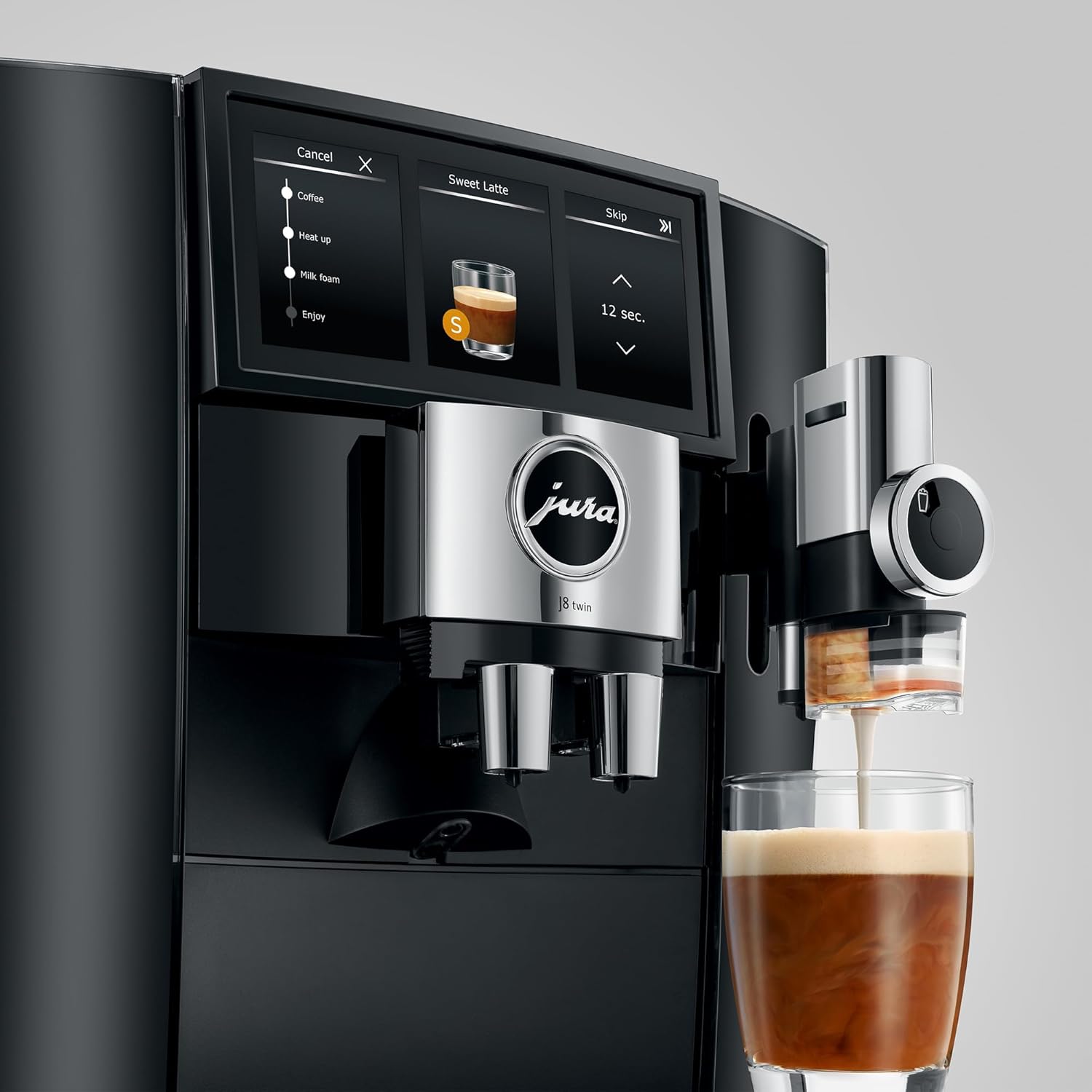 Stainless steel automatic espresso machine with dual boilers, diamond black finish, countertop model — view 3