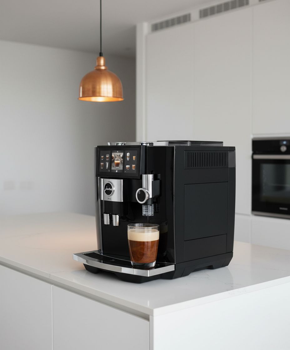 Stainless steel automatic espresso machine with dual boilers, diamond black finish, countertop model — view 6