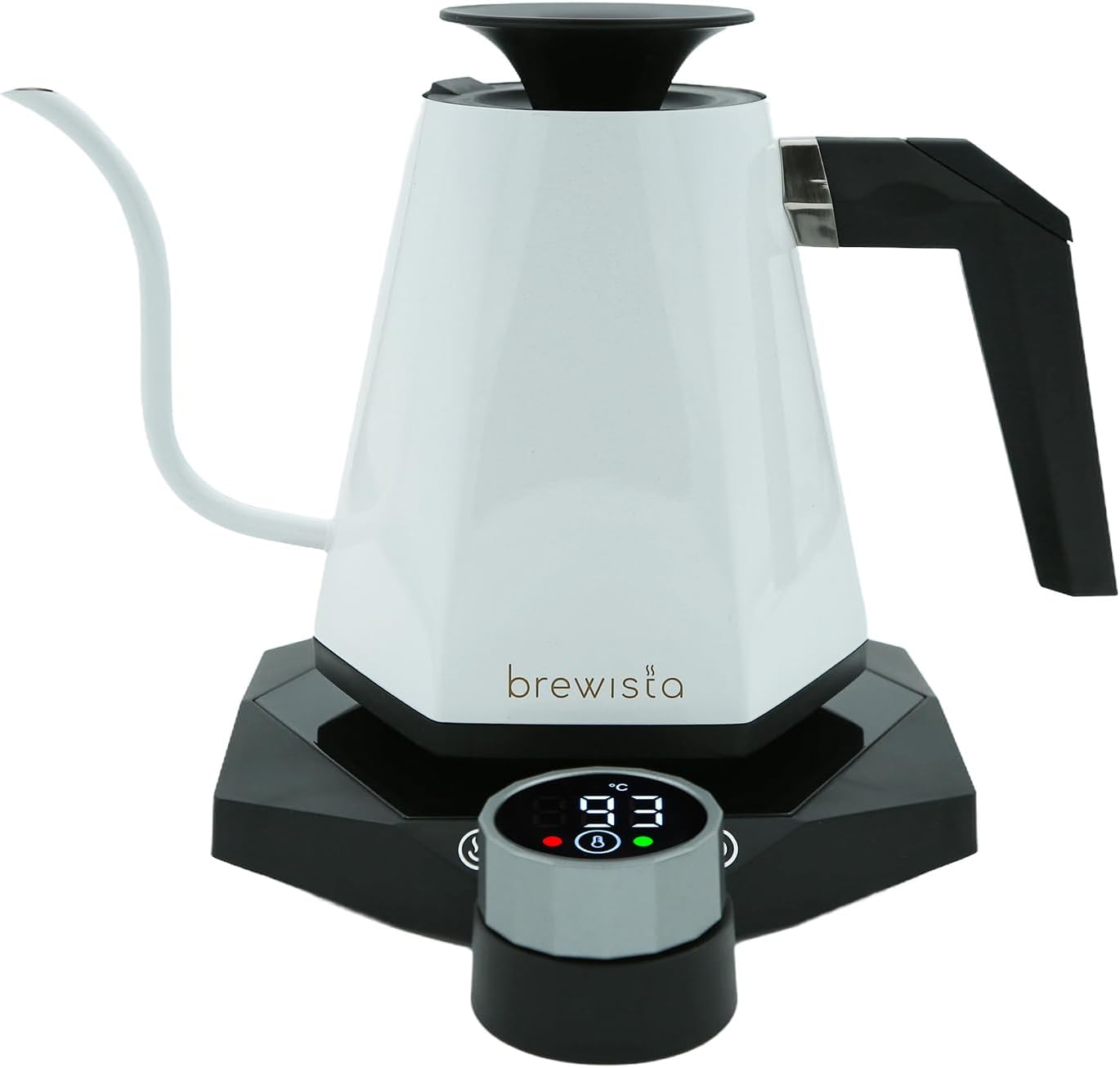 Black stainless steel electric gooseneck kettle with digital temperature display — view 3