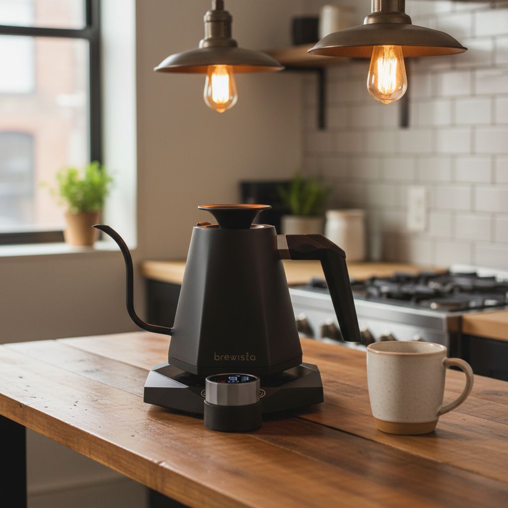 Black stainless steel electric gooseneck kettle with digital temperature display — view 4