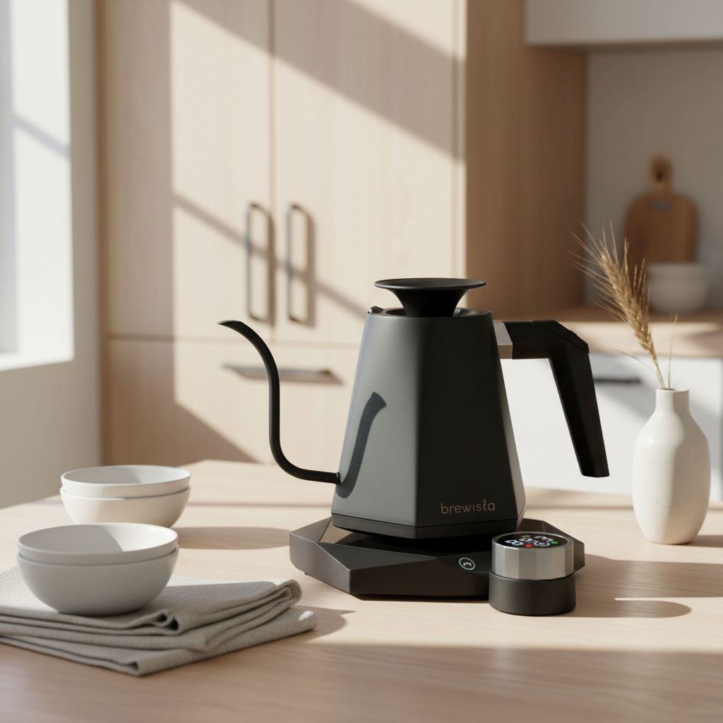 Black stainless steel electric gooseneck kettle with digital temperature display — view 6