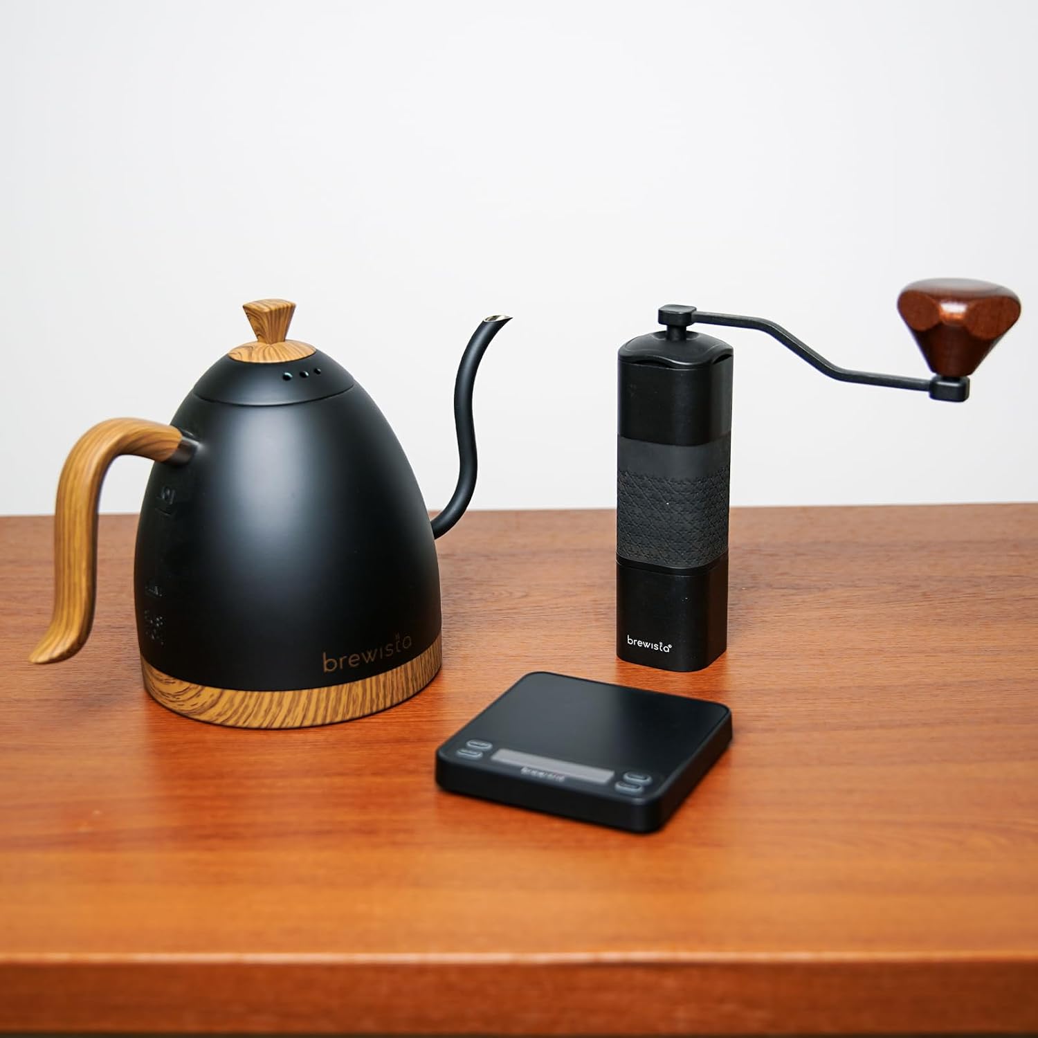 Matte black stainless steel electric gooseneck kettle with LCD temperature display panel — view 2