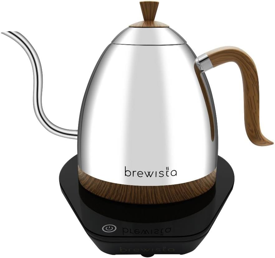 Matte black stainless steel electric gooseneck kettle with LCD temperature display panel — view 3