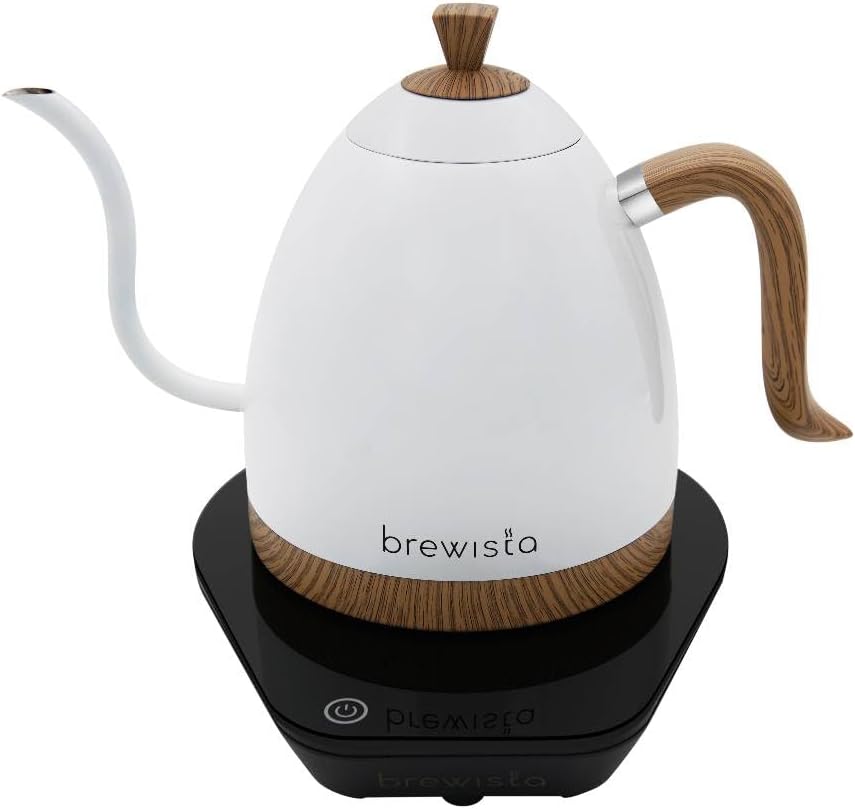 Matte black stainless steel electric gooseneck kettle with LCD temperature display panel — view 4