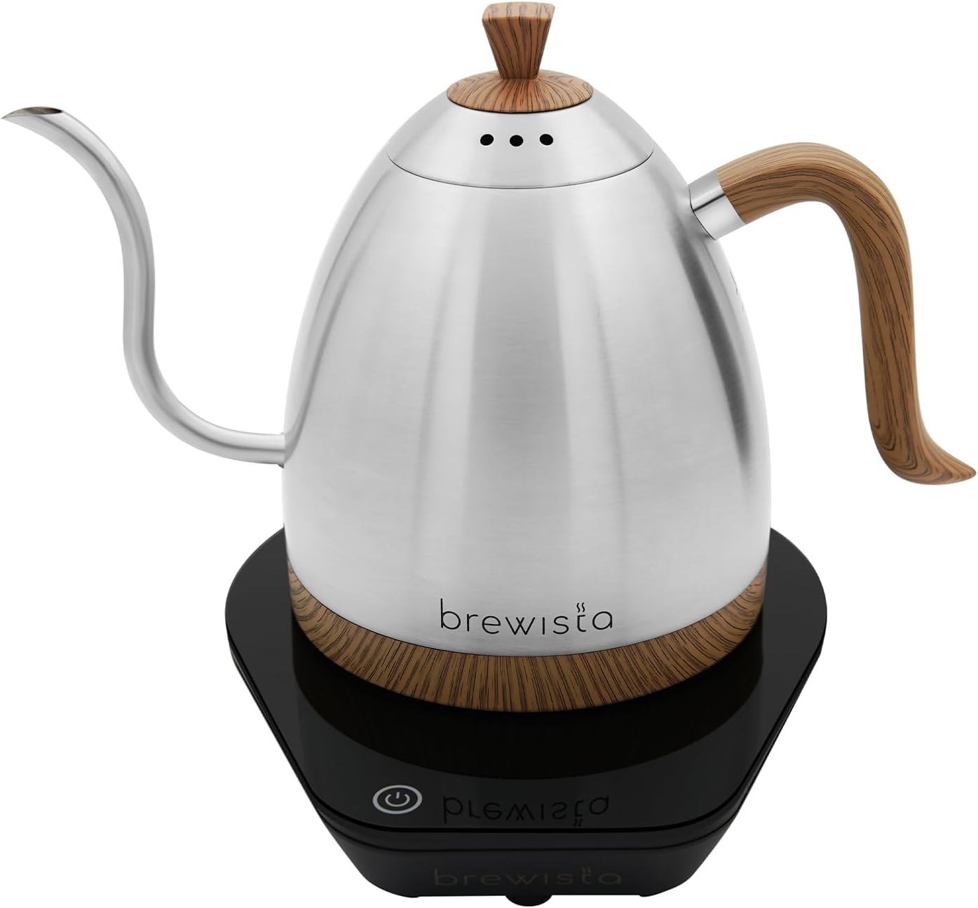 Matte black stainless steel electric gooseneck kettle with LCD temperature display panel — view 5