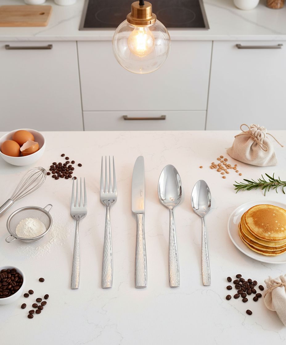 45-piece stainless steel flatware set with hammered finish, mirror polished silver utensils for 8 place settings — view 2