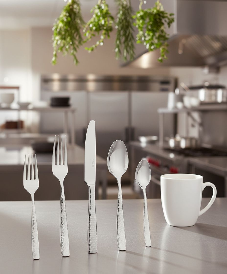 45-piece stainless steel flatware set with hammered finish, mirror polished silver utensils for 8 place settings — view 4
