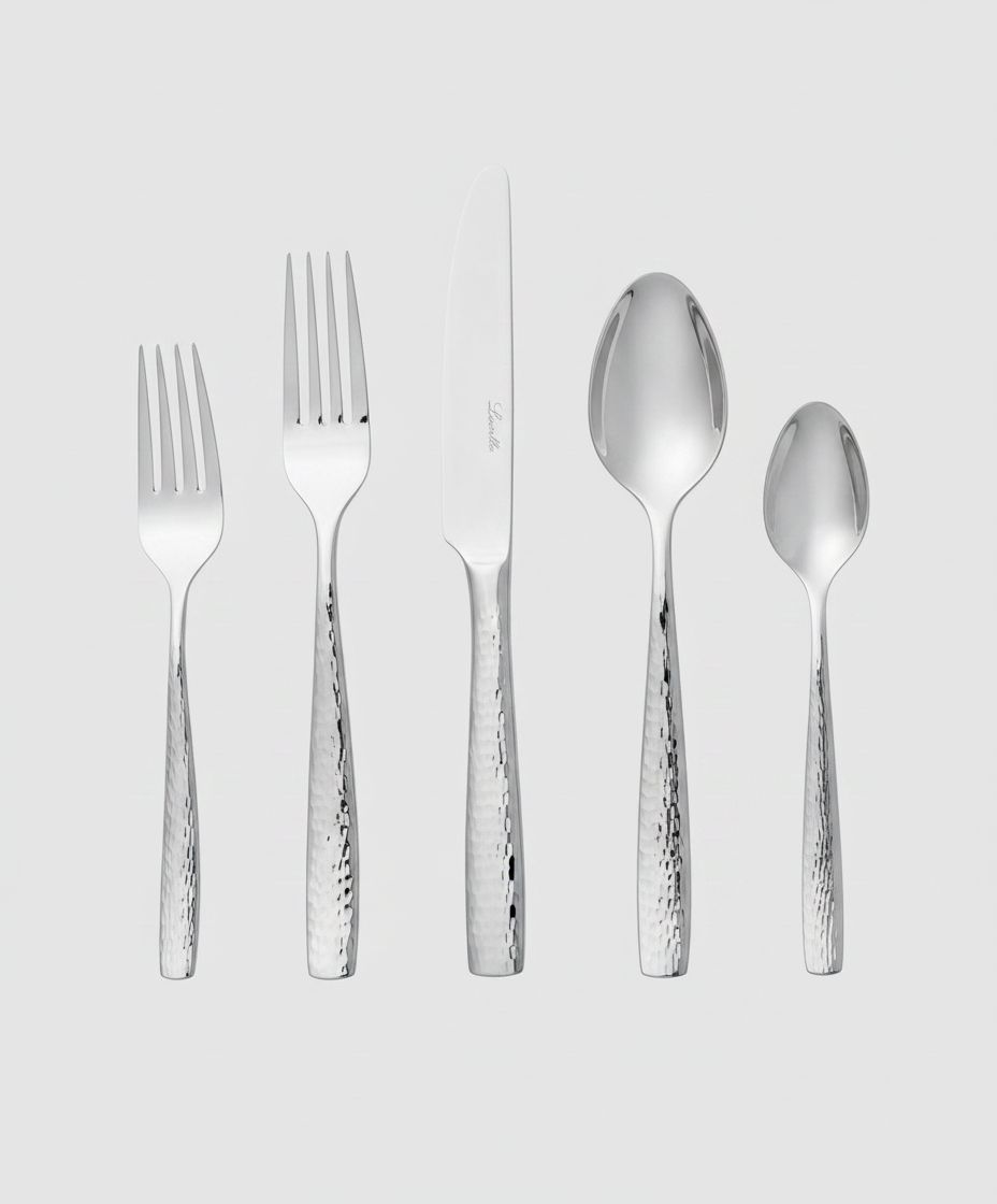 45-piece stainless steel flatware set with hammered finish, mirror polished silver utensils for 8 place settings — view 6