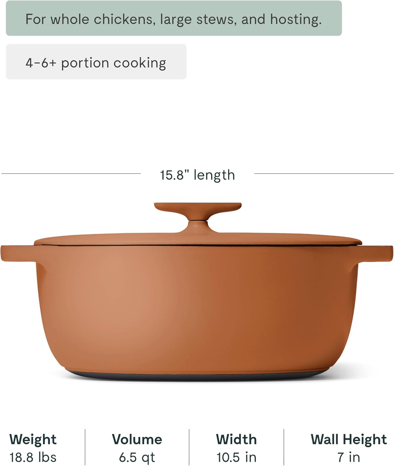 Caraway enameled cast iron Dutch oven in cream with lid, 8-quart capacity — view 3
