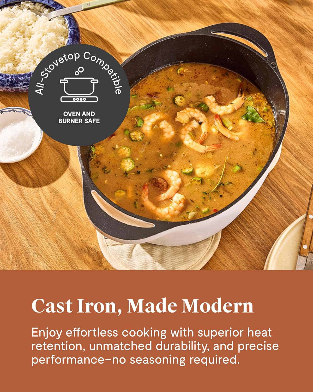 Caraway enameled cast iron Dutch oven in cream with lid, 8-quart capacity — view 4