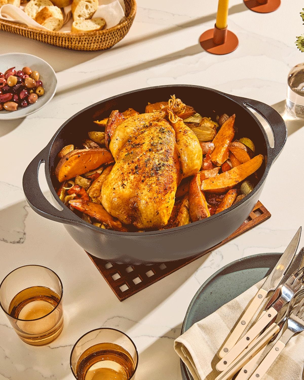 Caraway enameled cast iron Dutch oven in cream with lid, 8-quart capacity — view 4