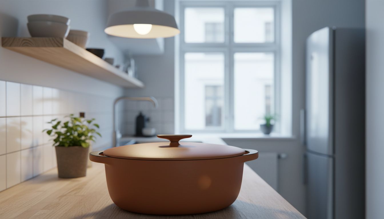 Caraway enameled cast iron Dutch oven in cream with lid, 8-quart capacity — view 5b