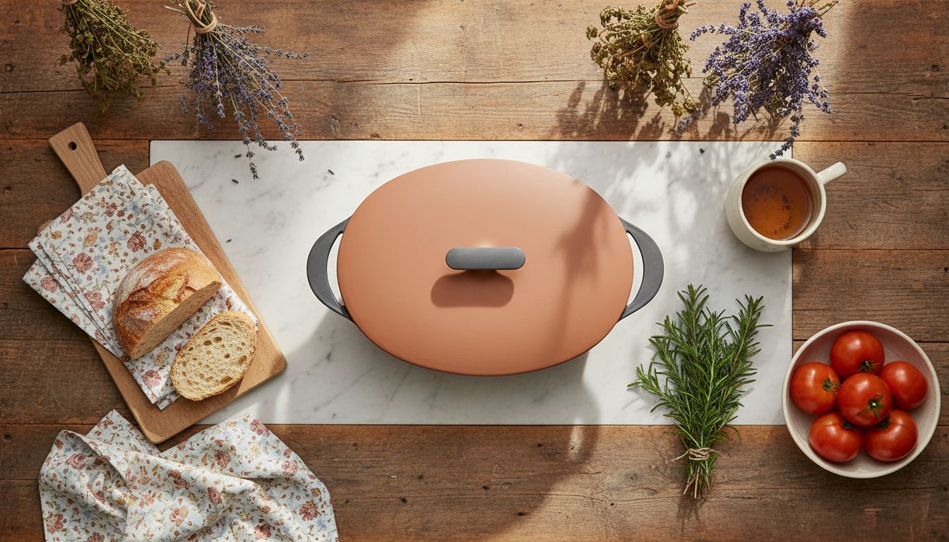 Caraway enameled cast iron Dutch oven in cream with lid, 8-quart capacity — view 7a