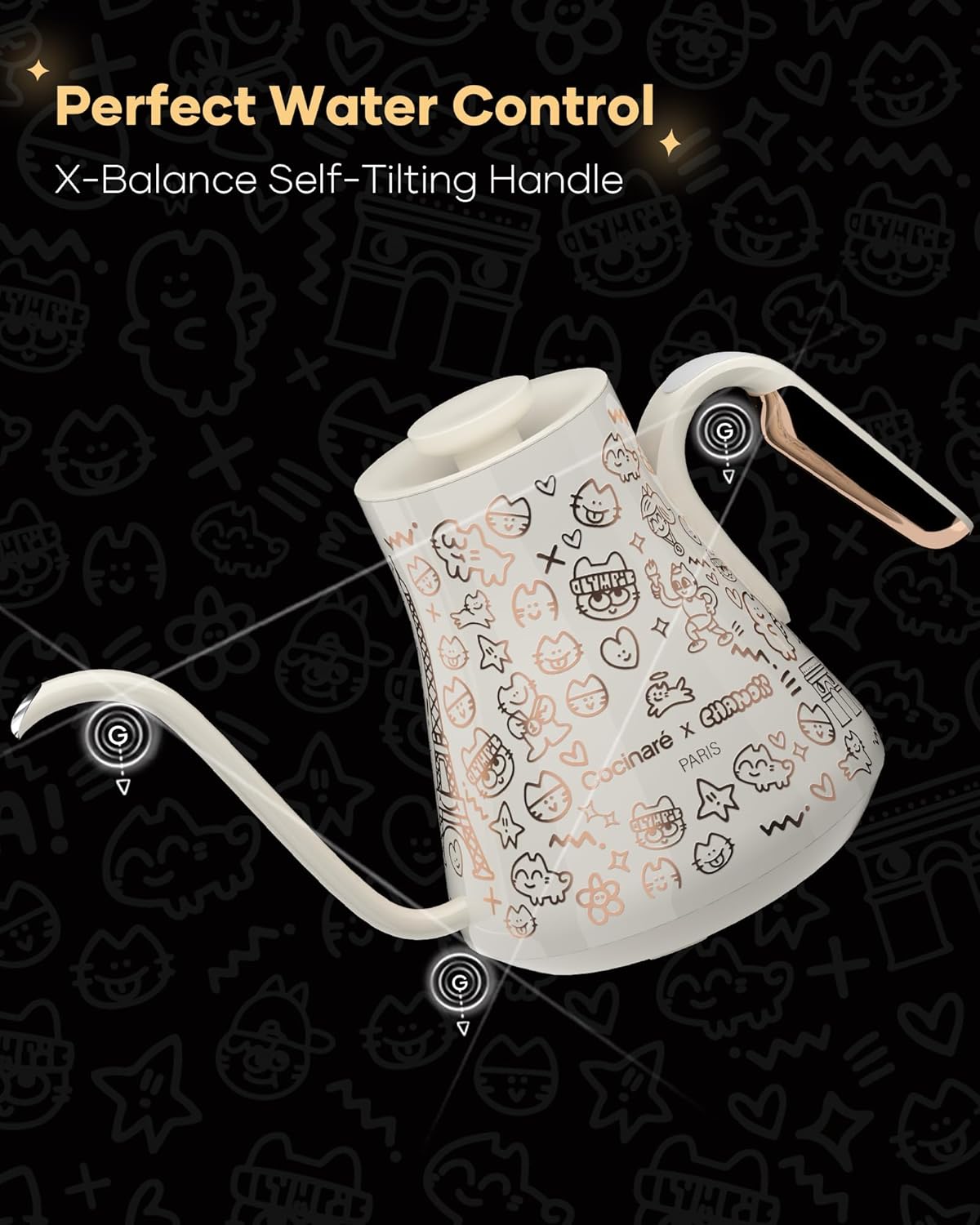 Stainless steel gooseneck electric kettle with precision temperature display, white design — view 4