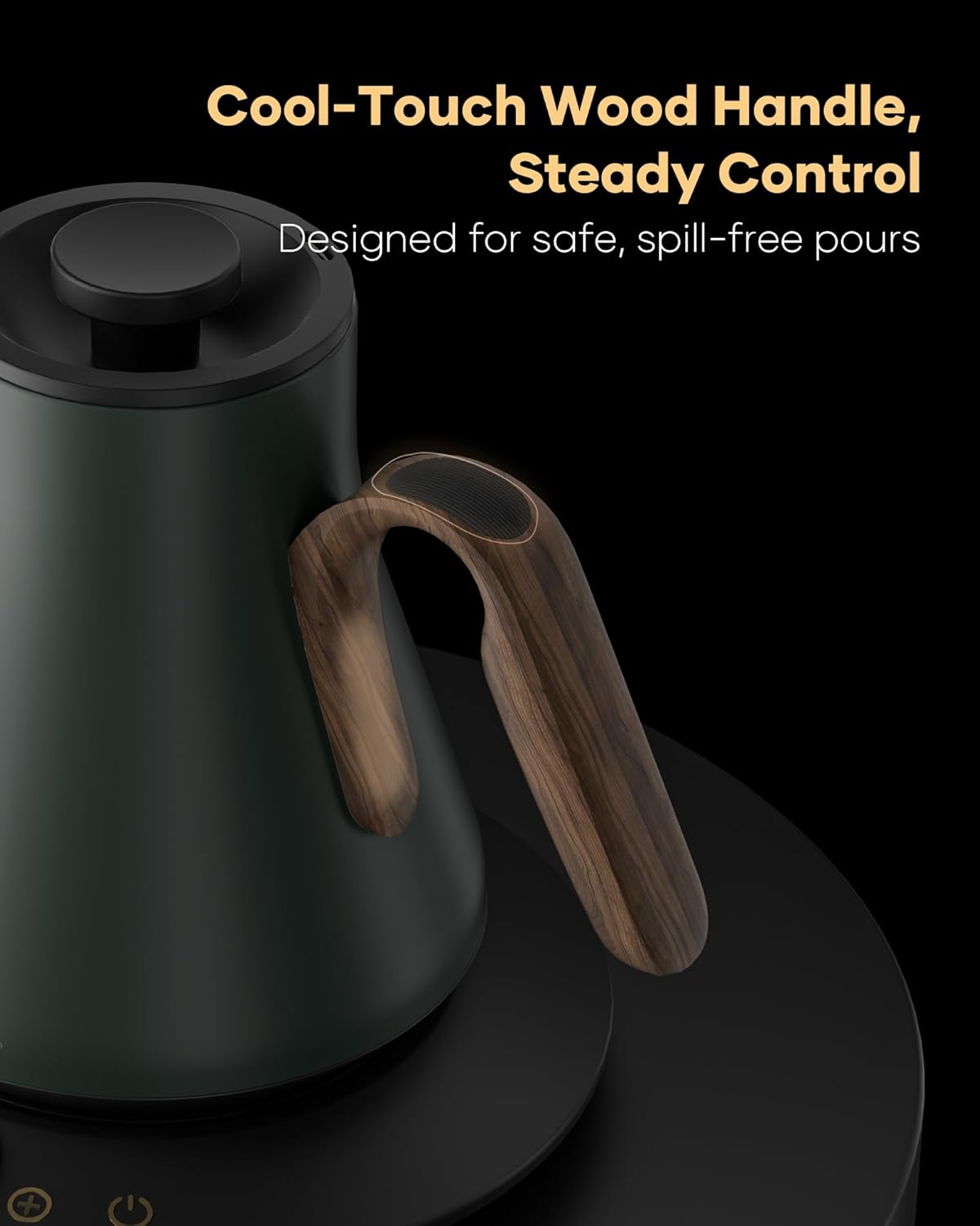 Stainless steel gooseneck electric kettle in Delacroix green with temperature display and ergonomic handle — view 4