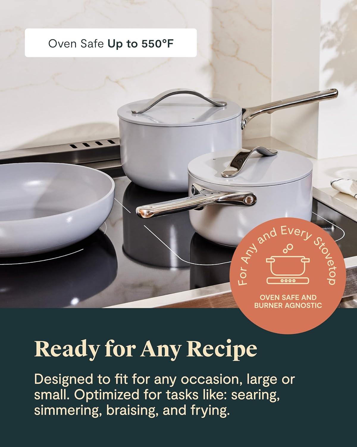Caraway 24-piece black ceramic nonstick cookware set with fry pans, Dutch oven, and lids displayed on white background — view 3