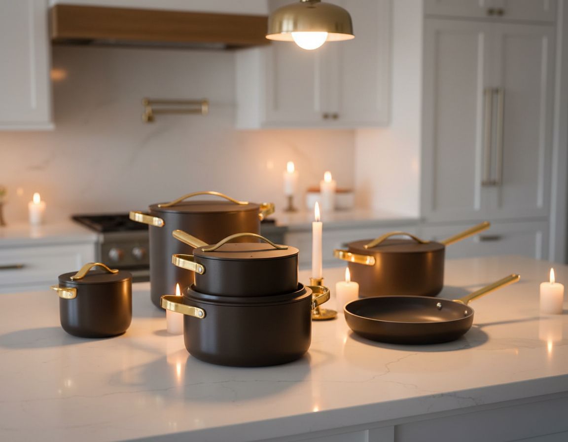 Caraway 24-piece black ceramic nonstick cookware set with fry pans, Dutch oven, and lids displayed on white background — view 5b
