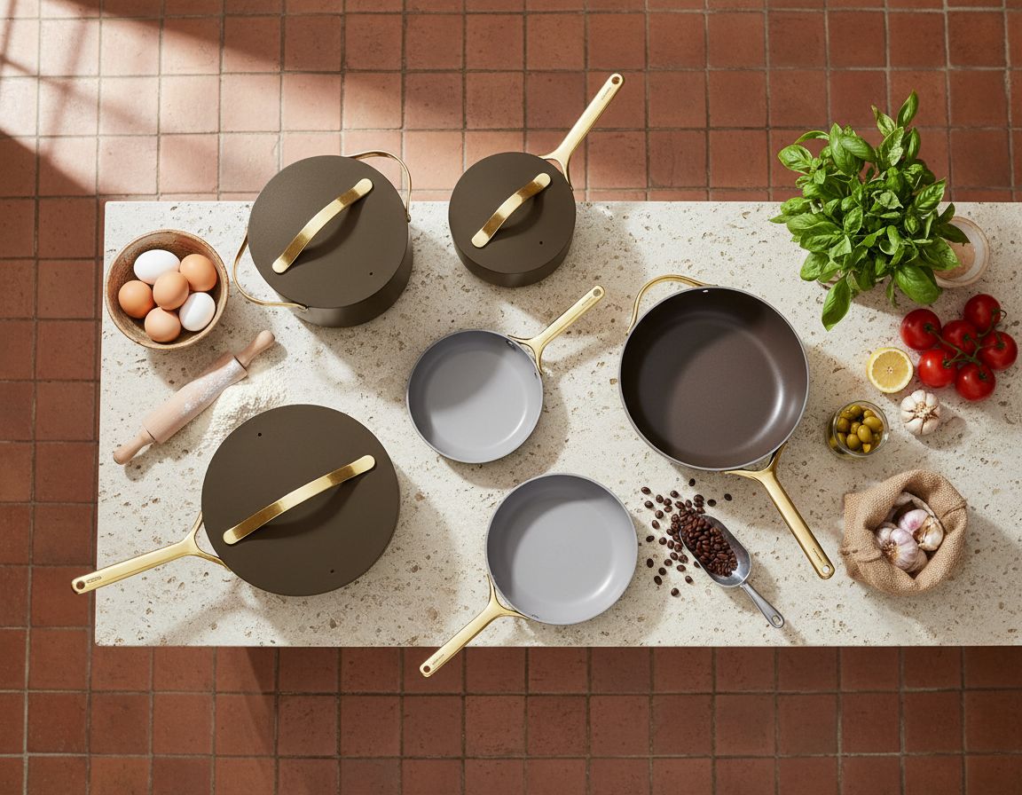 Caraway 24-piece black ceramic nonstick cookware set with fry pans, Dutch oven, and lids displayed on white background — view 2
