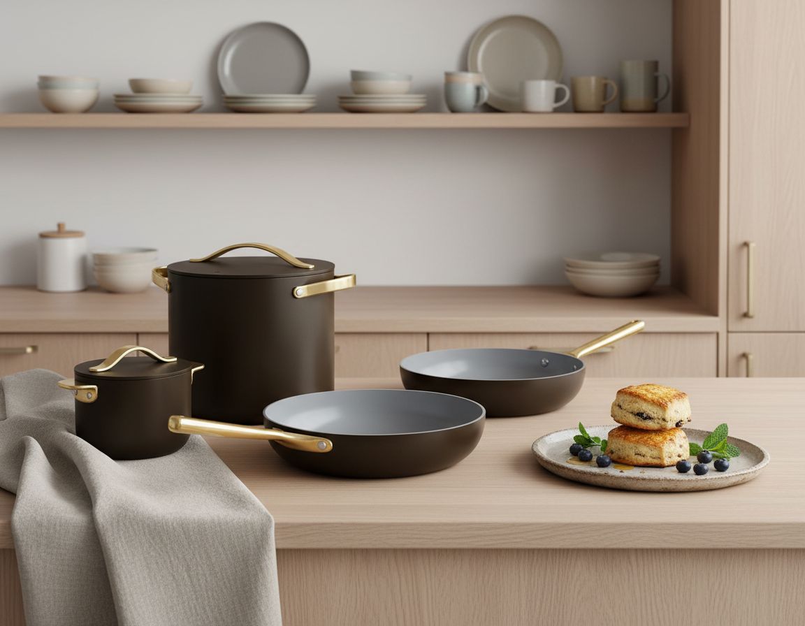 Caraway 24-piece black ceramic nonstick cookware set with fry pans, Dutch oven, and lids displayed on white background — view 3a