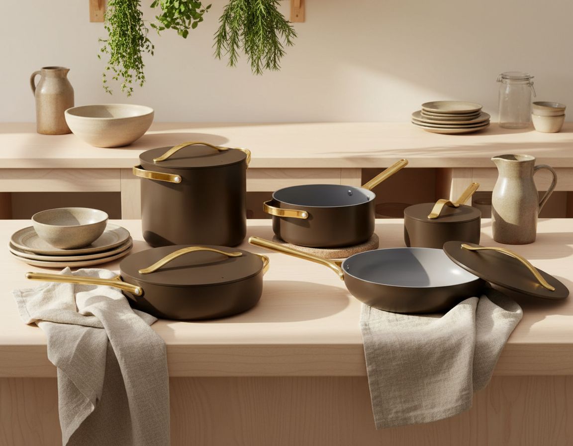 Caraway 24-piece black ceramic nonstick cookware set with fry pans, Dutch oven, and lids displayed on white background — view 6