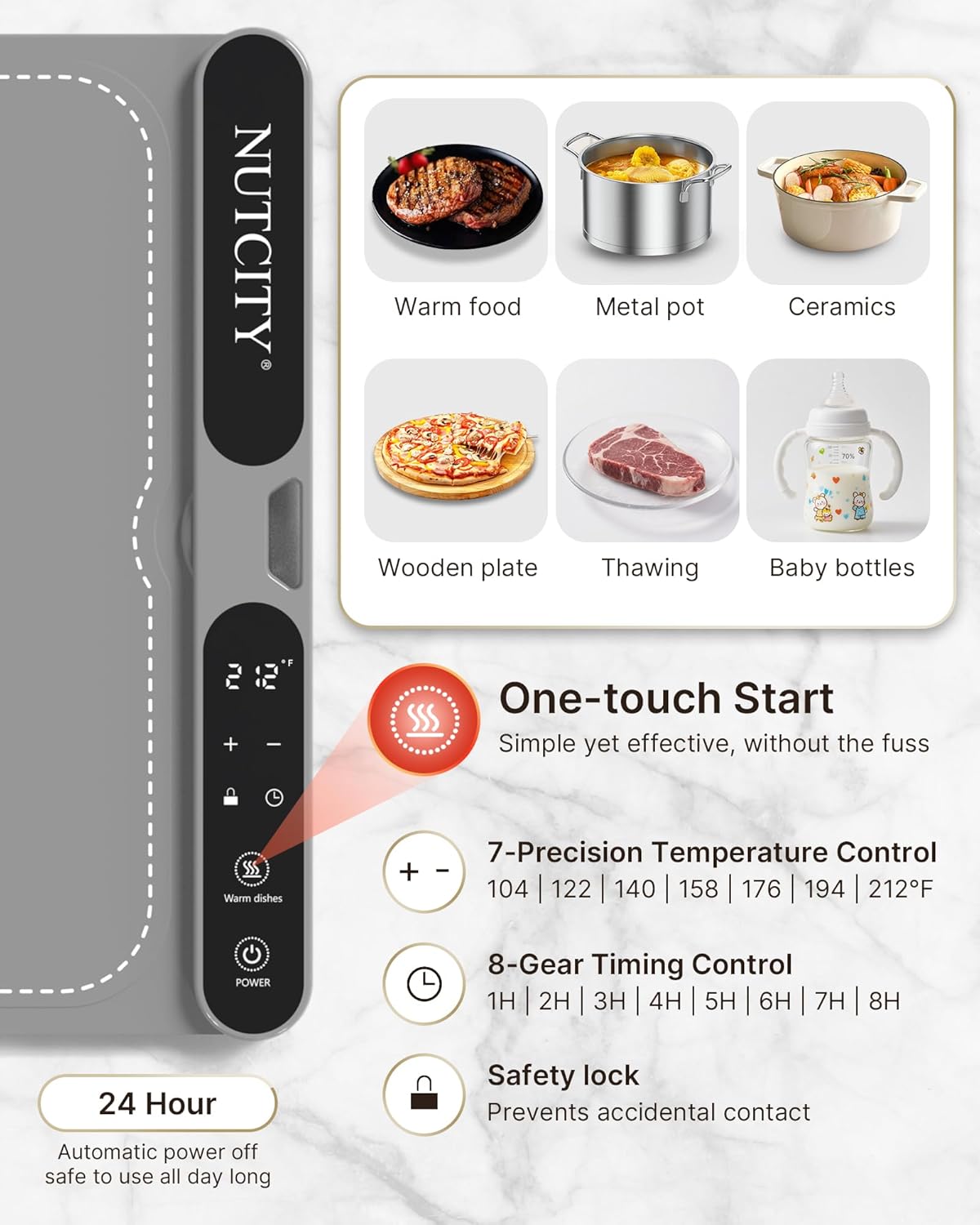 Extra large foldable silicone food warming mat in black, 40 x 15 inches, with temperature control display — view 3