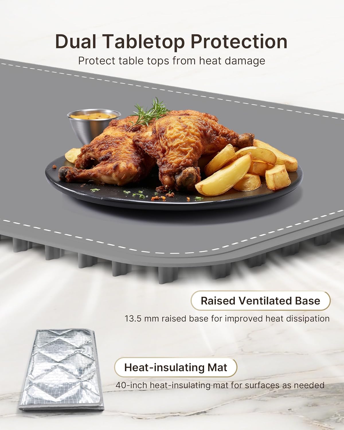 Extra large foldable silicone food warming mat in black, 40 x 15 inches, with temperature control display — view 3