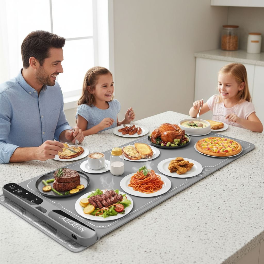 Extra large foldable silicone food warming mat in black, 40 x 15 inches, with temperature control display β view 6
