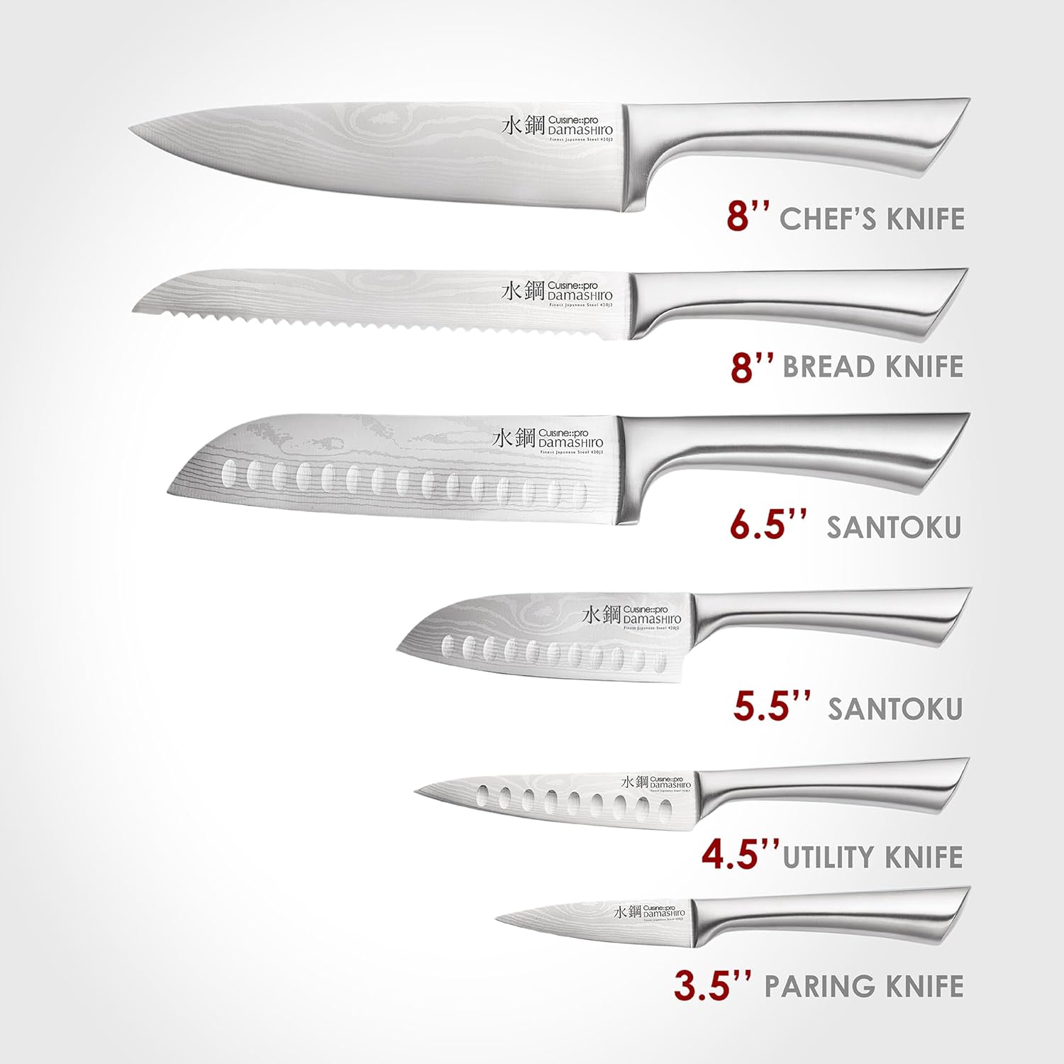 7-piece stainless steel chef knife set with magnetic wooden block, featuring Damascus-inspired blade design — view 2